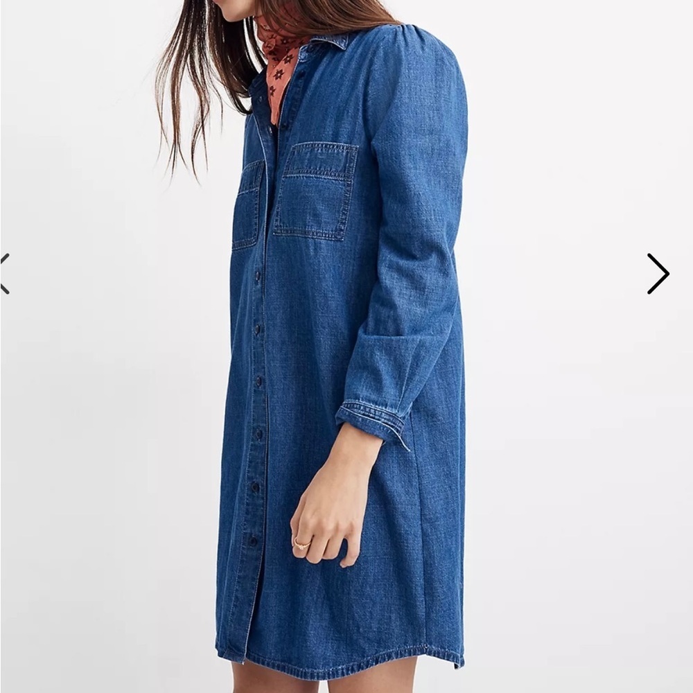 Denim Puff-Sleeve Shirtdress In Harris Wash Size S View 3